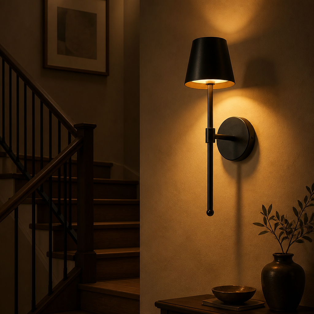 Set of 2 Modern Black LED Semi-Recessed Wall Sconces