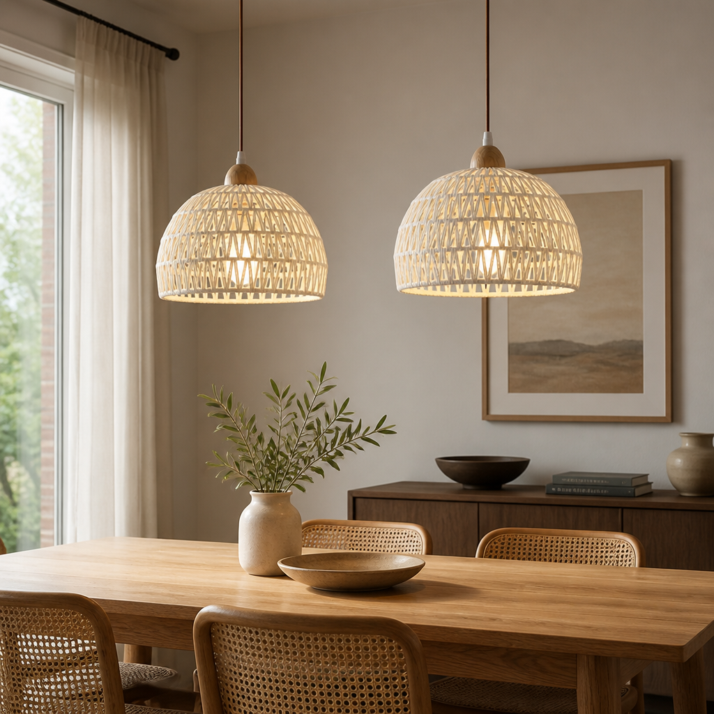 Set of 2 Natural Rattan Lotus-Leaf Pendant Lights