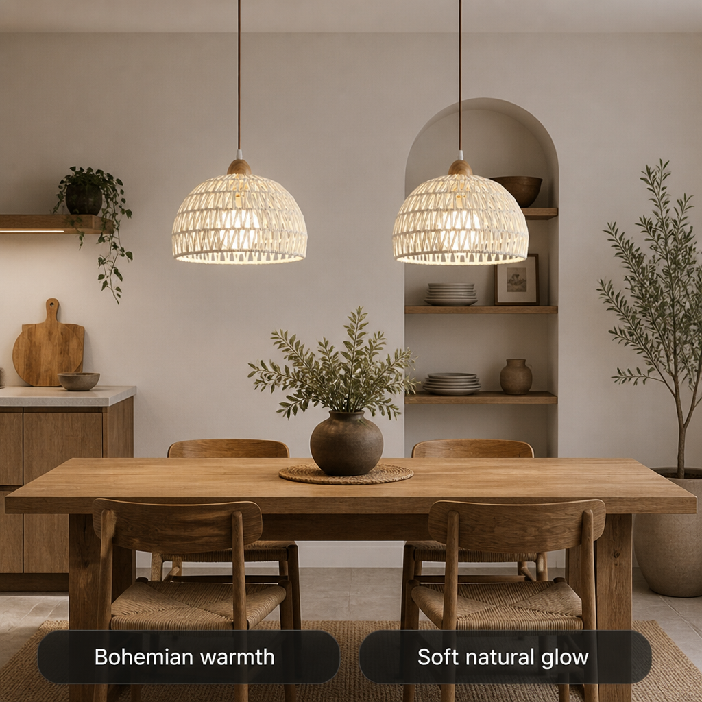 Set of 2 Natural Rattan Lotus-Leaf Pendant Lights