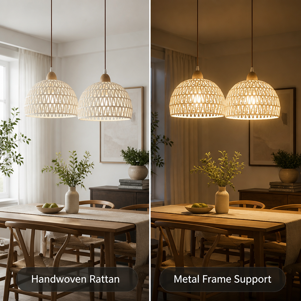 Set of 2 Natural Rattan Lotus-Leaf Pendant Lights