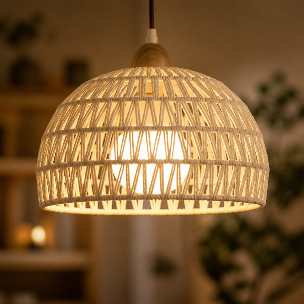 Set of 2 Natural Rattan Lotus-Leaf Pendant Lights