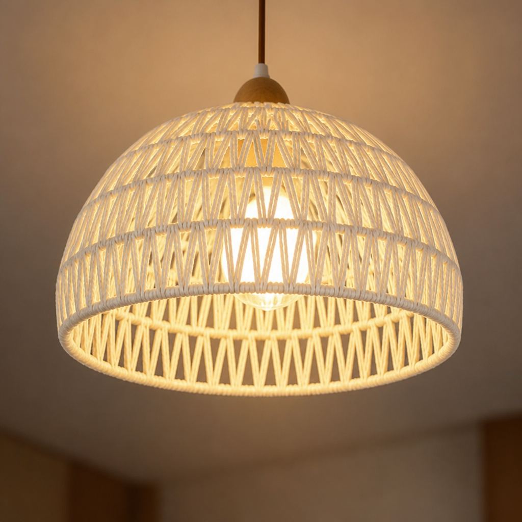 Set of 2 Natural Rattan Lotus-Leaf Pendant Lights