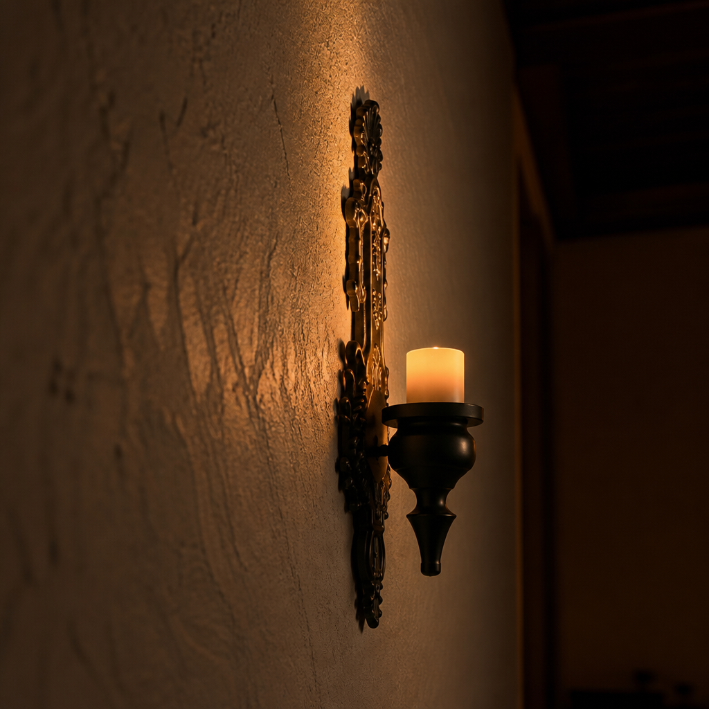 Set of 2 Vintage Iron Embossed Wall Sconces