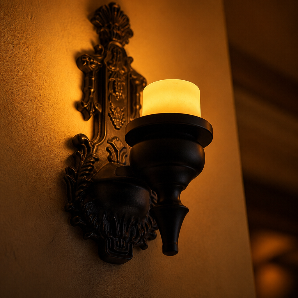 Set of 2 Vintage Iron Embossed Wall Sconces