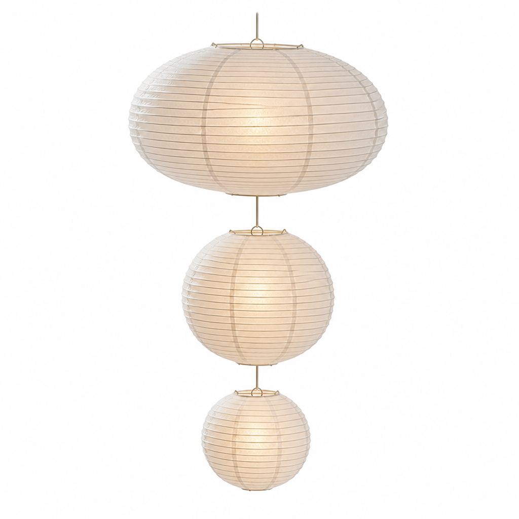 Set of 3 Japanese Rice Paper 3-Tier Pendant Lights