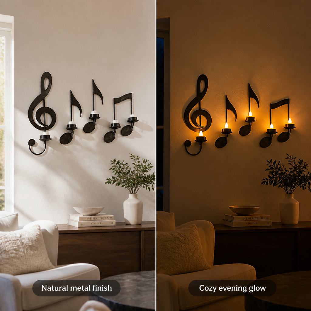 Set of 4 Black Metal Music Note Wall Sconces