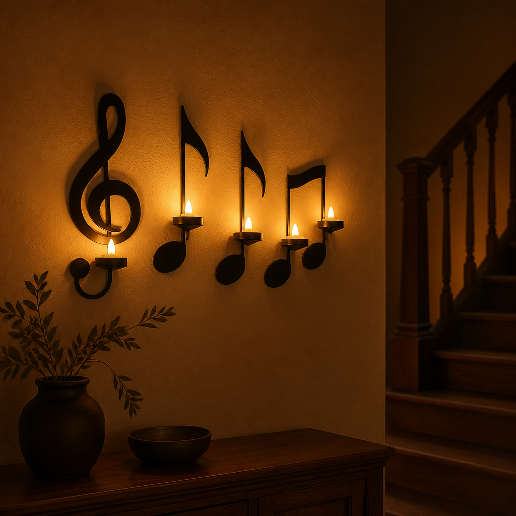Set of 4 Black Metal Music Note Wall Sconces