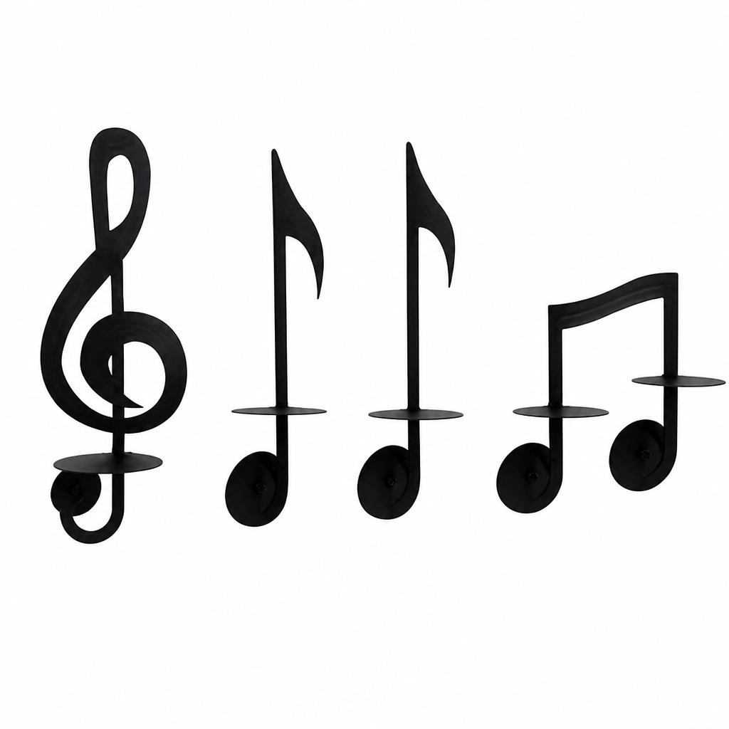 Set of 4 Black Metal Music Note Wall Sconces