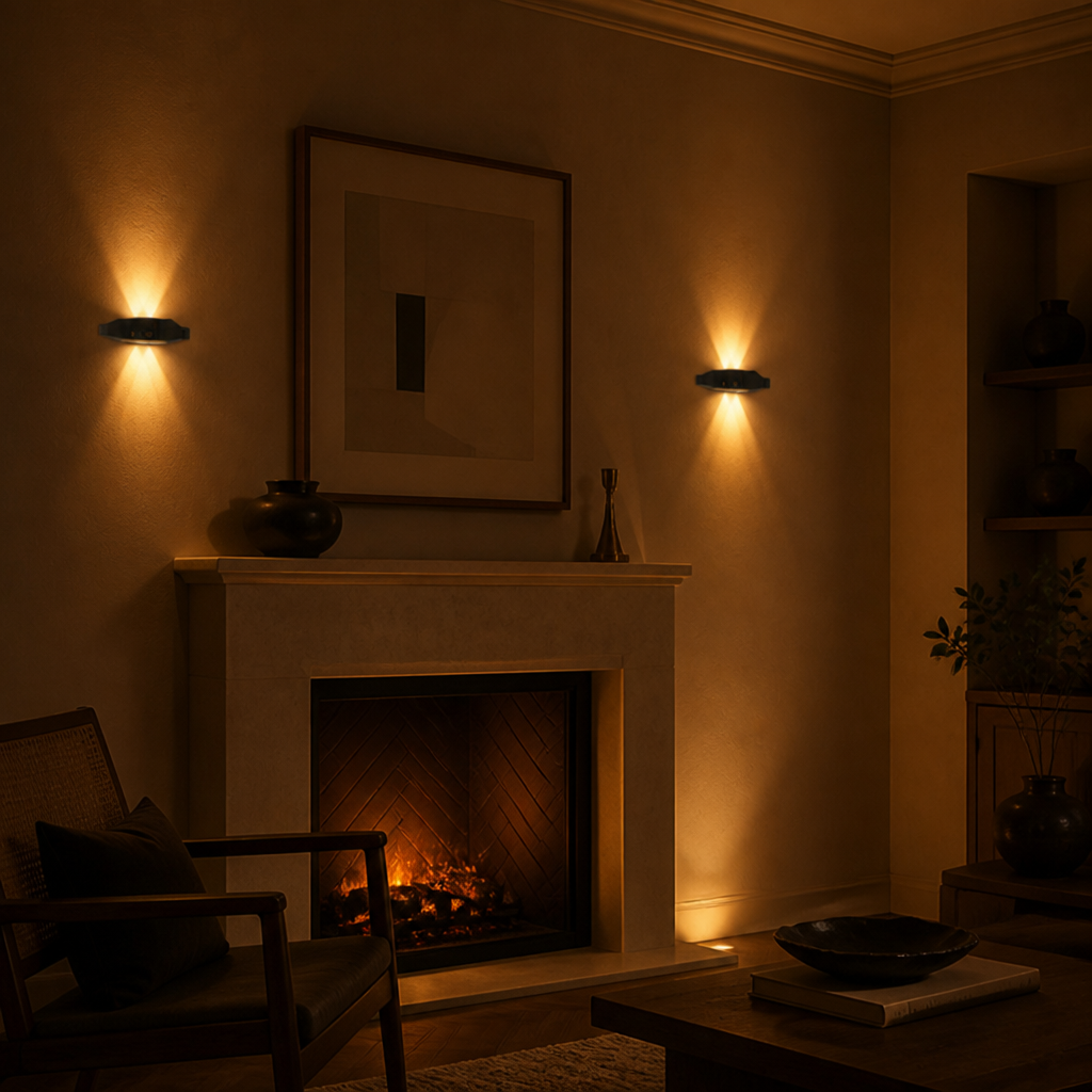 Set of 4 Minimalist Black LED Up & Down Wall Sconces