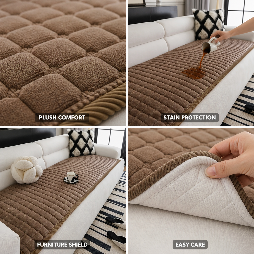 Sofa Cover Quilted Plush Easy-Care