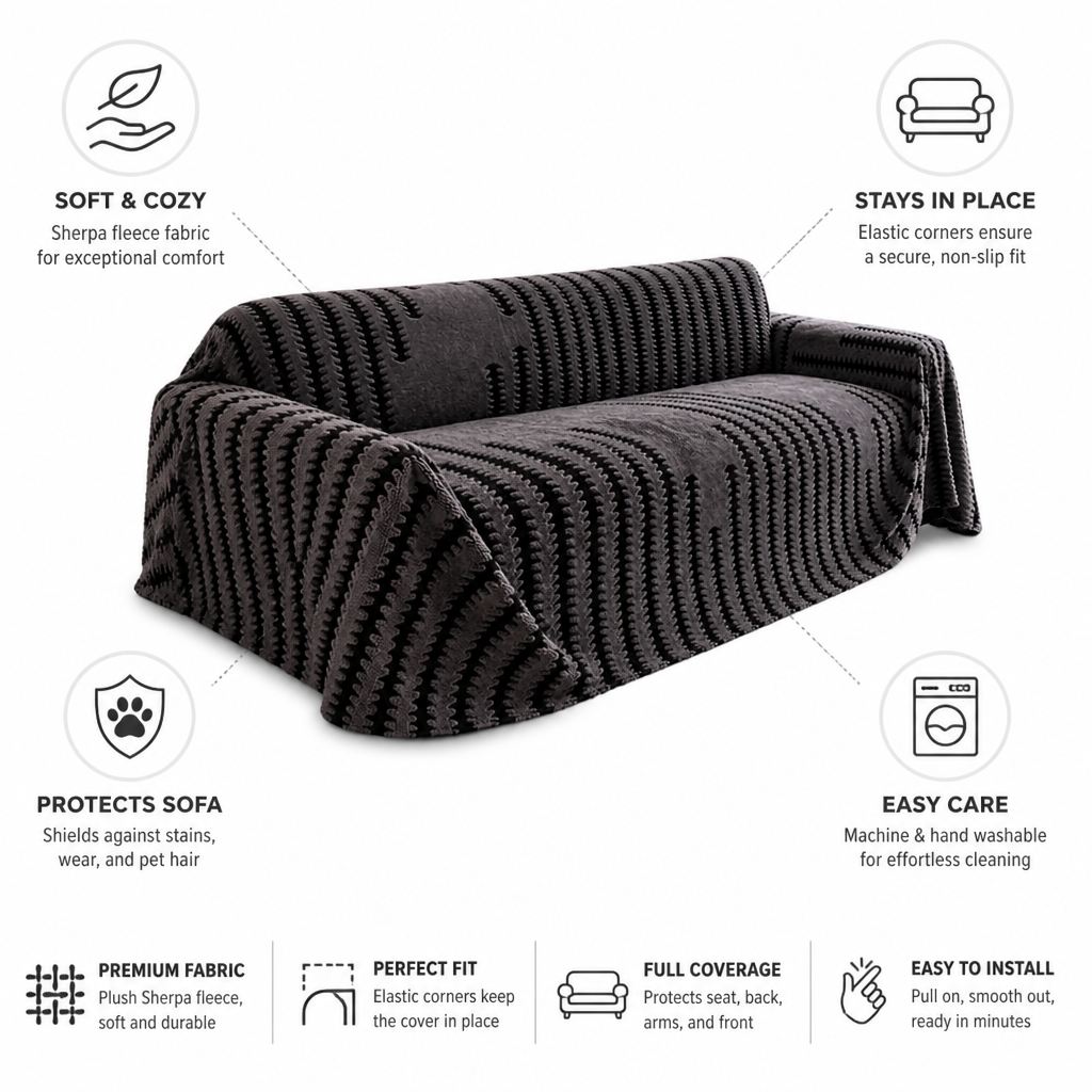 Sofa Cover Sherpa Fleece Anti-Slip Elastic Corners