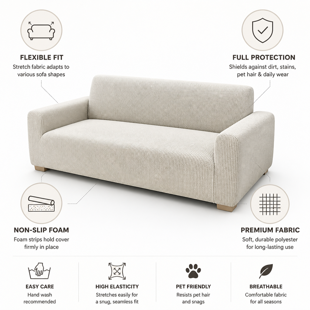 Sofa Cover Stretch Fit Polyester Non-Slip Foam