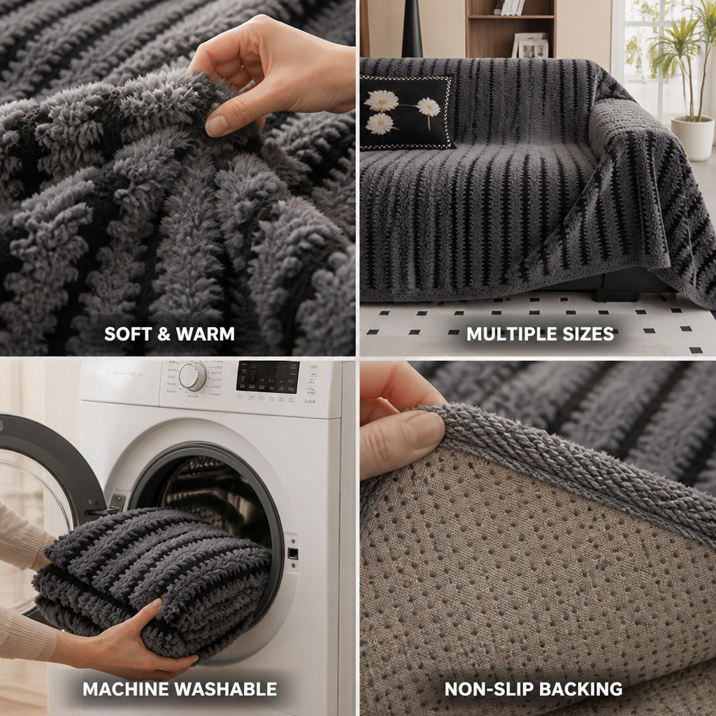 Sofa Throw Sherpa Fleece Machine Washable & Non-Slip