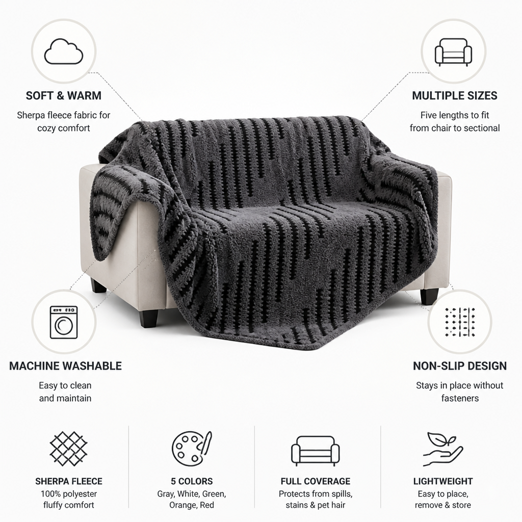 Sofa Throw Sherpa Fleece Machine Washable & Non-Slip