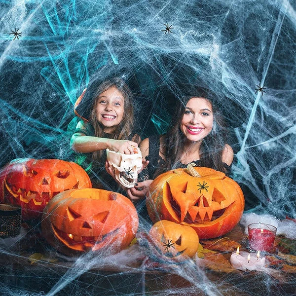 Spider Web Decoration Stretchable Fabric With Artificial Spider