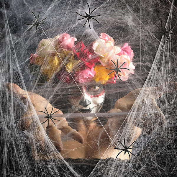 Spider Web Decoration Stretchable Fabric With Artificial Spider