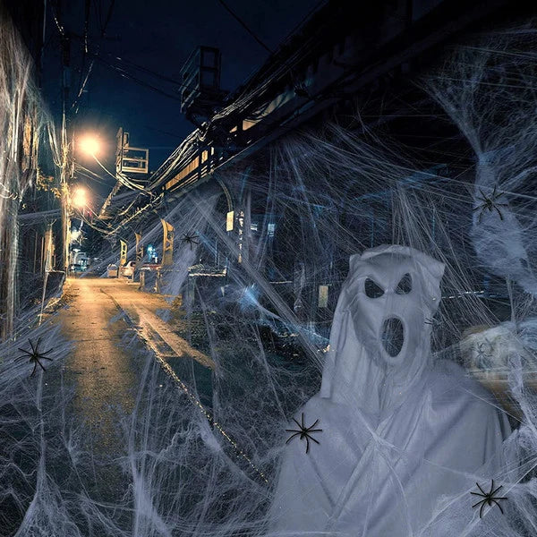 Spider Web Decoration Stretchable Fabric With Artificial Spider