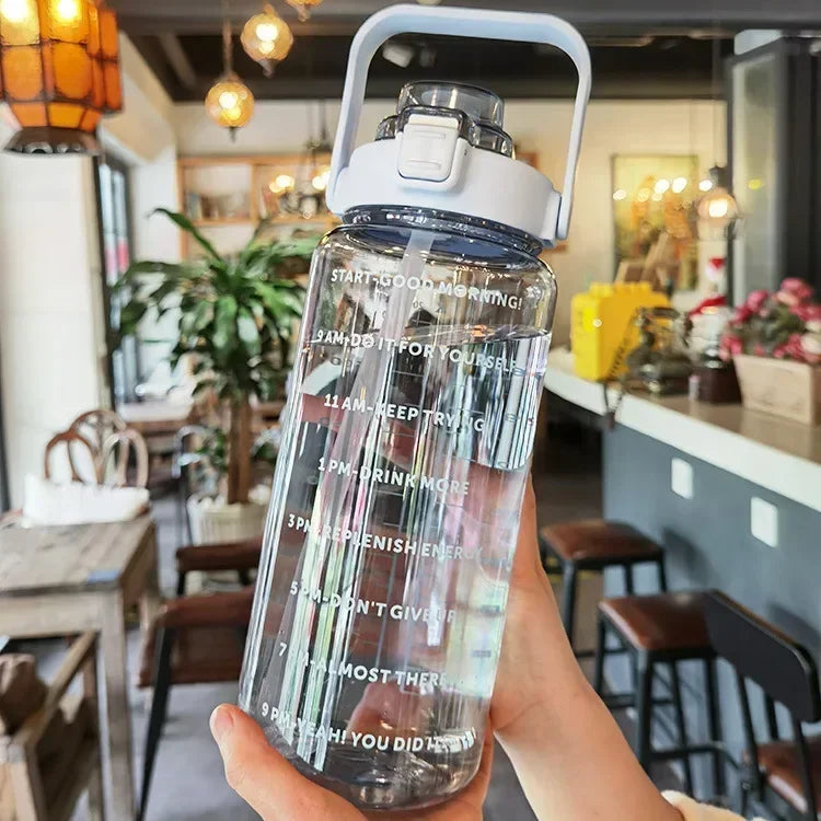 Sports Water Bottle Integrated Straw & Time Markings 2L