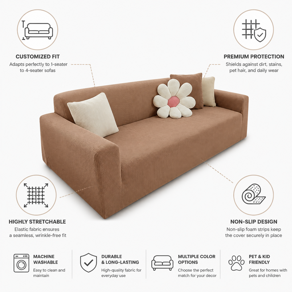 Stretch Sofa Cover Elastic & Non-Slip Fits 1-4 Seater