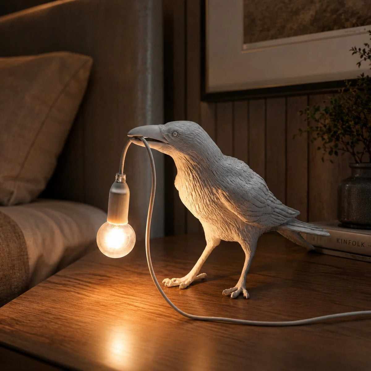 Table Lamp Resin Raven E27 Socket Warm Glow