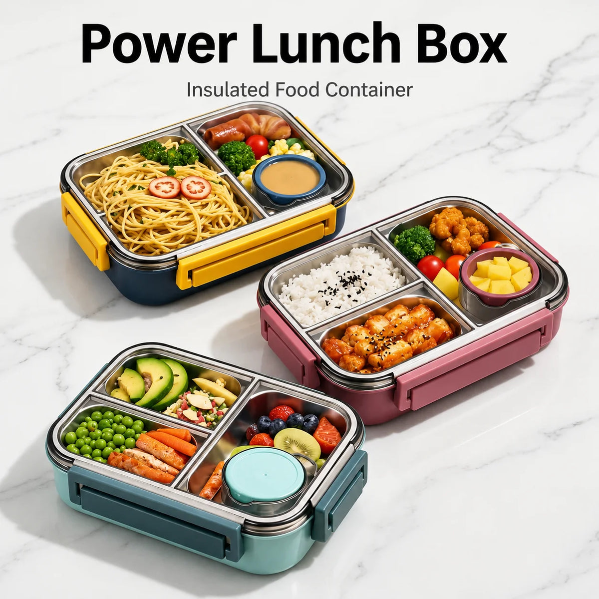 Thermal Food Container Leak-Proof Click Lock Stainless Steel Compartments