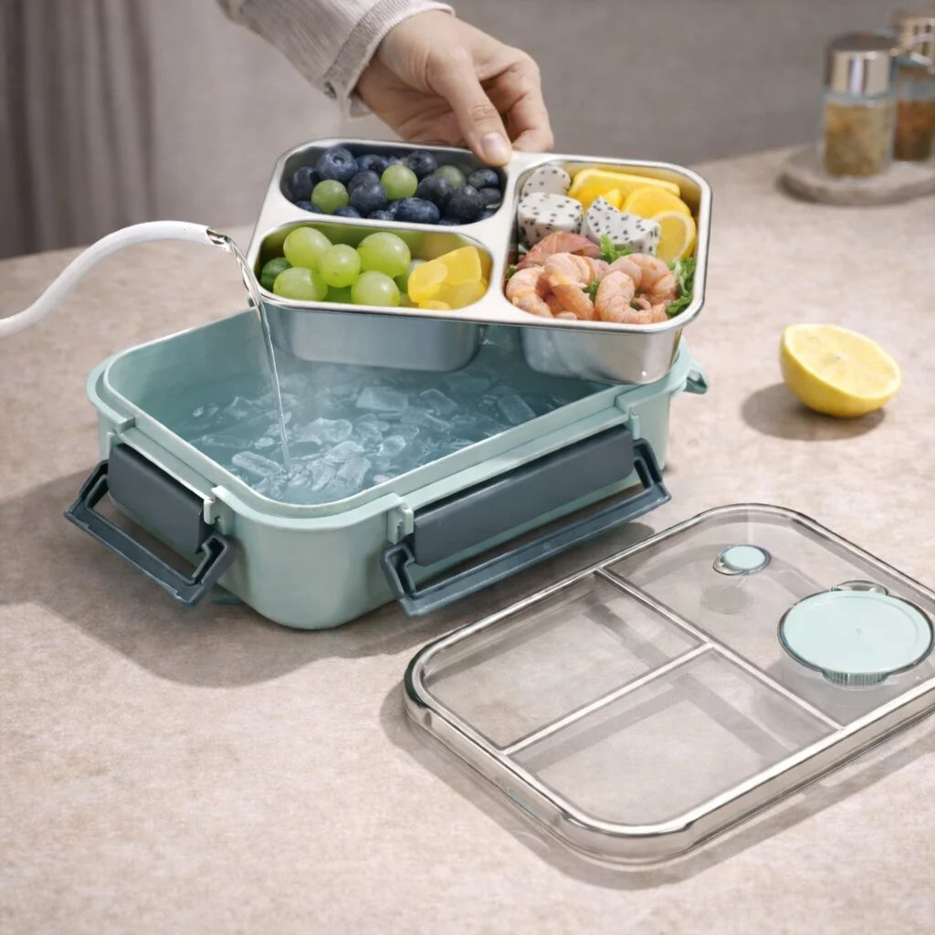 Thermal Food Container Leak-Proof Click Lock Stainless Steel Compartments