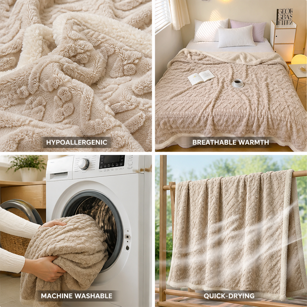Throw Blanket Hypoallergenic Breathable Machine Washable & Quick-Drying