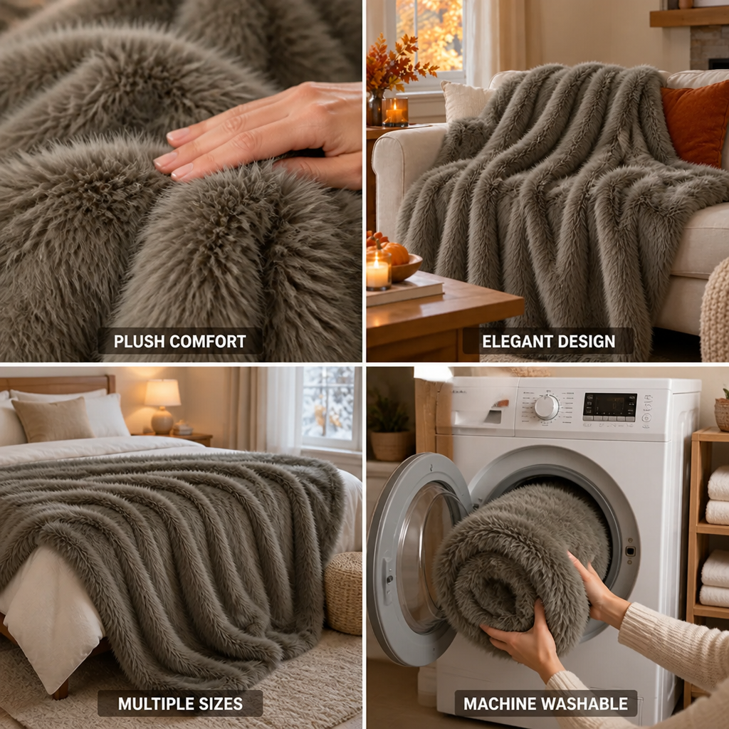 Throw Blanket Plush Faux Fur Machine Washable