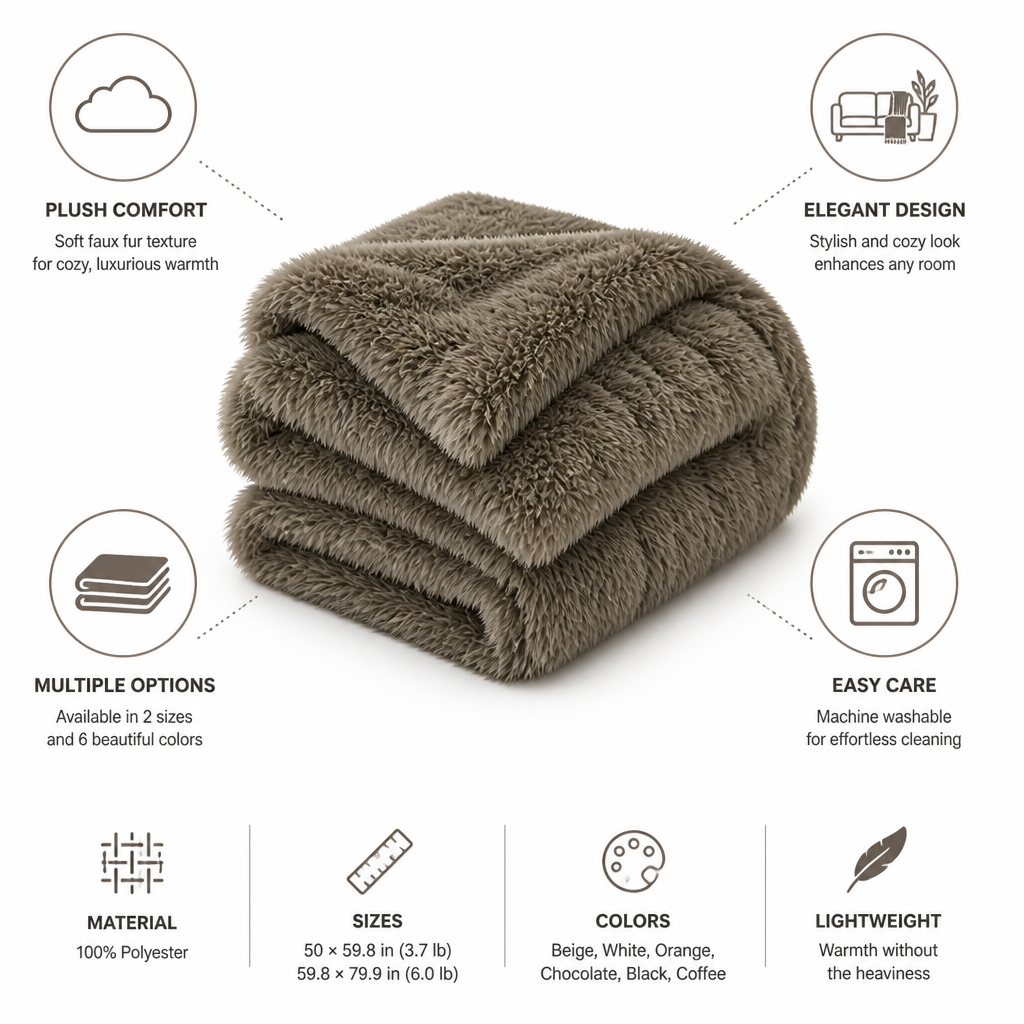Throw Blanket Plush Faux Fur Machine Washable