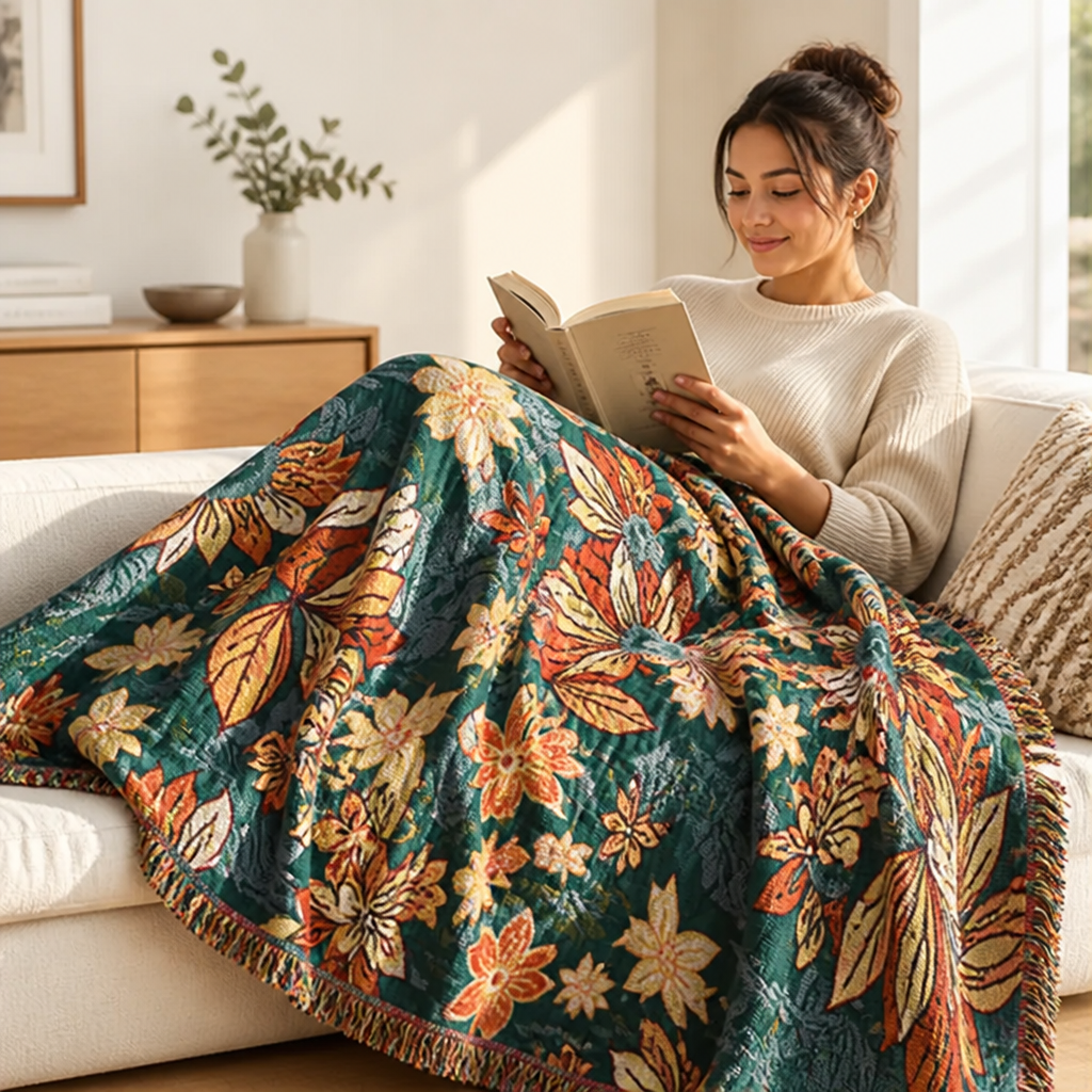 Throw Blanket Pure Cotton Lightweight & Breathable Tassel Edges