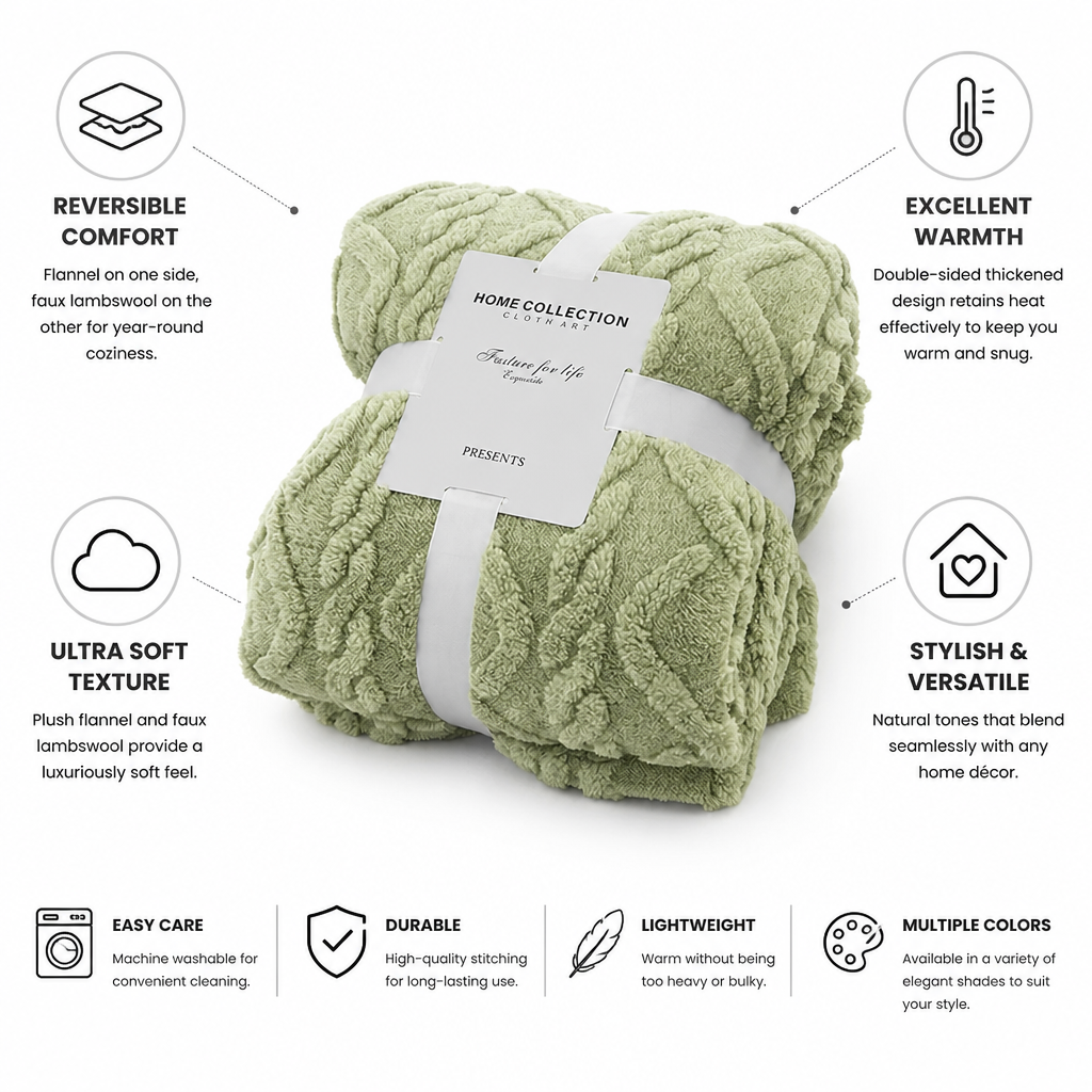 Throw Blanket Reversible Thickened Flannel & Faux Lambswool