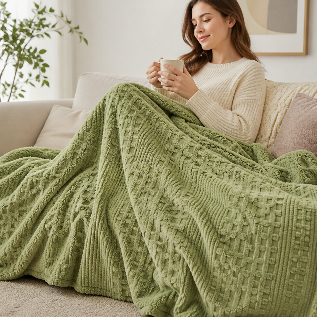 Throw Blanket Textured Plush Machine Washable