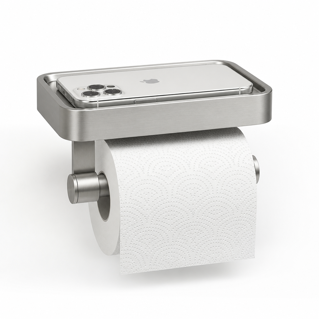 Toilet Paper Holder Wall-Mounted Brushed Stainless Shelf