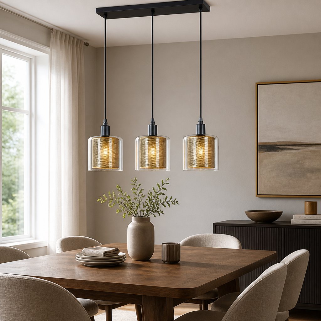 Vintage Black & Gold Double Shade Pendant Light
