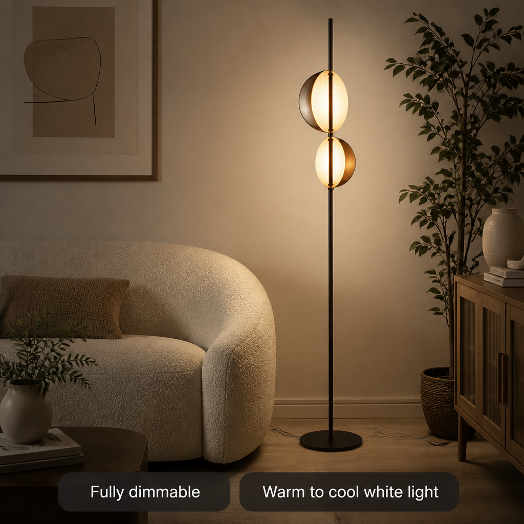 Vintage Black & Gold LED Double-Shade Floor Lamp