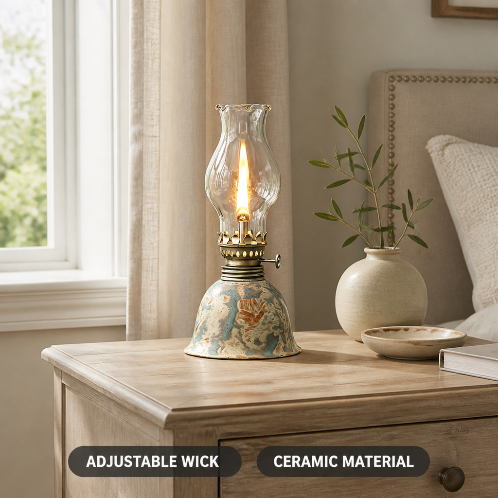 Vintage Ceramic & Glass Hurricane Table Lamp