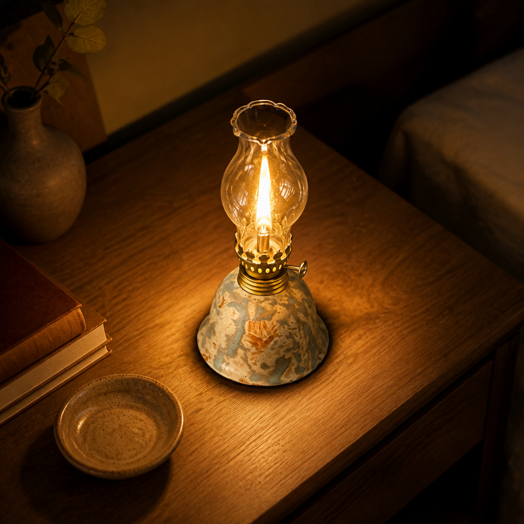 Vintage Ceramic & Glass Hurricane Table Lamp