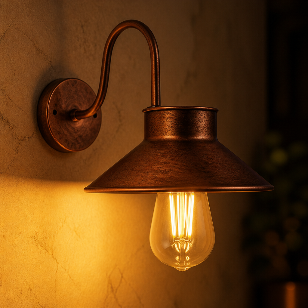 Vintage Copper LED Curved Arm Wall Sconce
