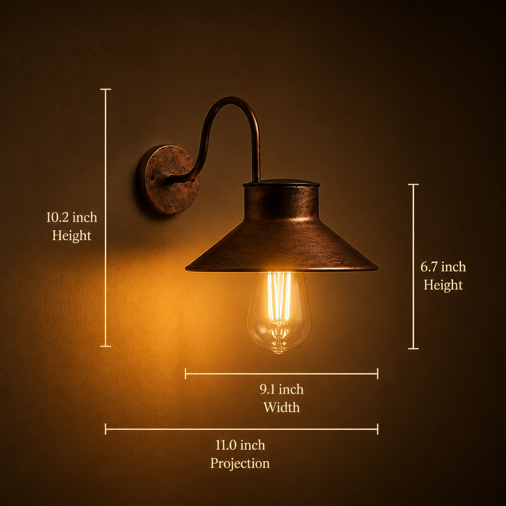 Vintage Copper LED Curved Arm Wall Sconce