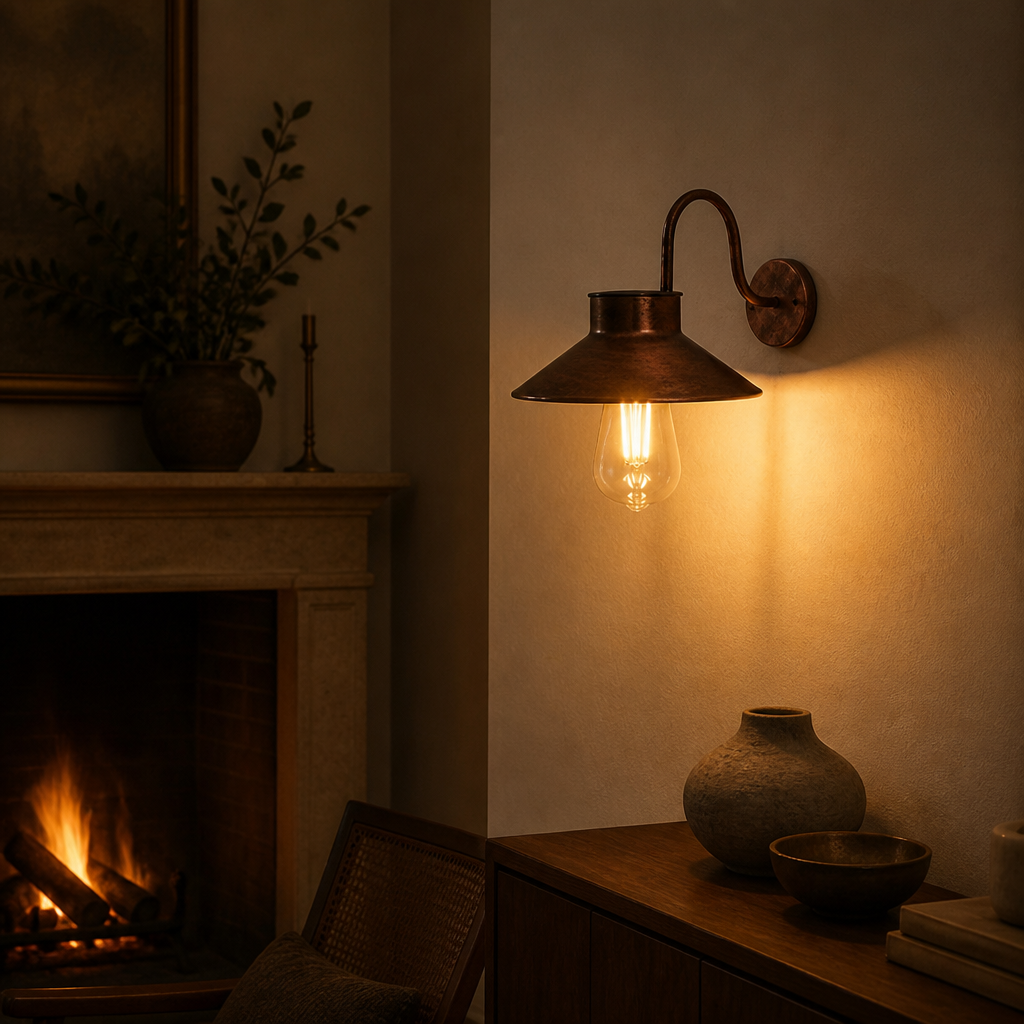 Vintage Copper LED Curved Arm Wall Sconce