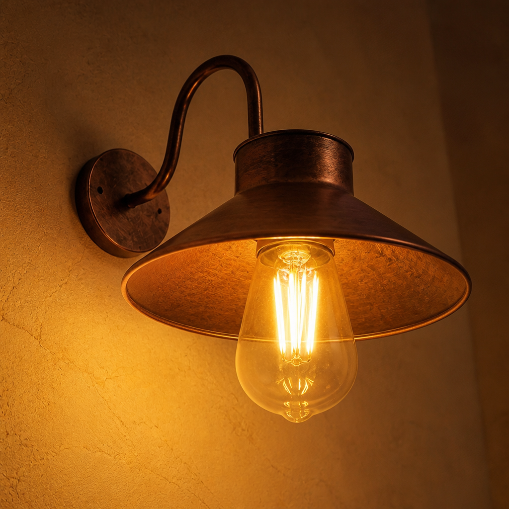 Vintage Copper LED Curved Arm Wall Sconce