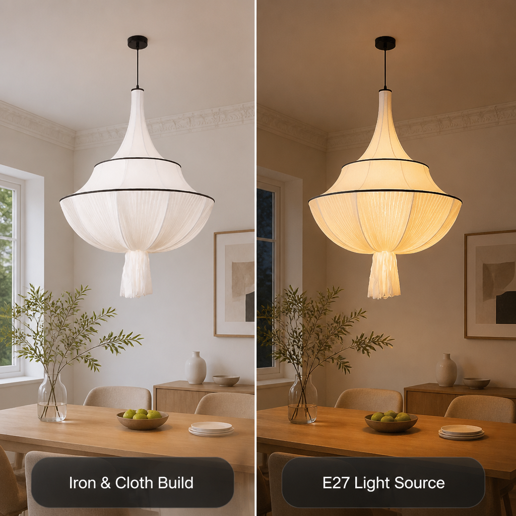 Vintage Fabric Iron Frame Pendant Light