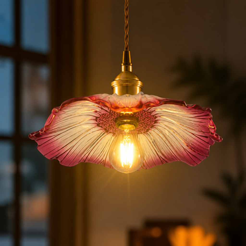 Vintage Glass Flower Shade Pendant Light
