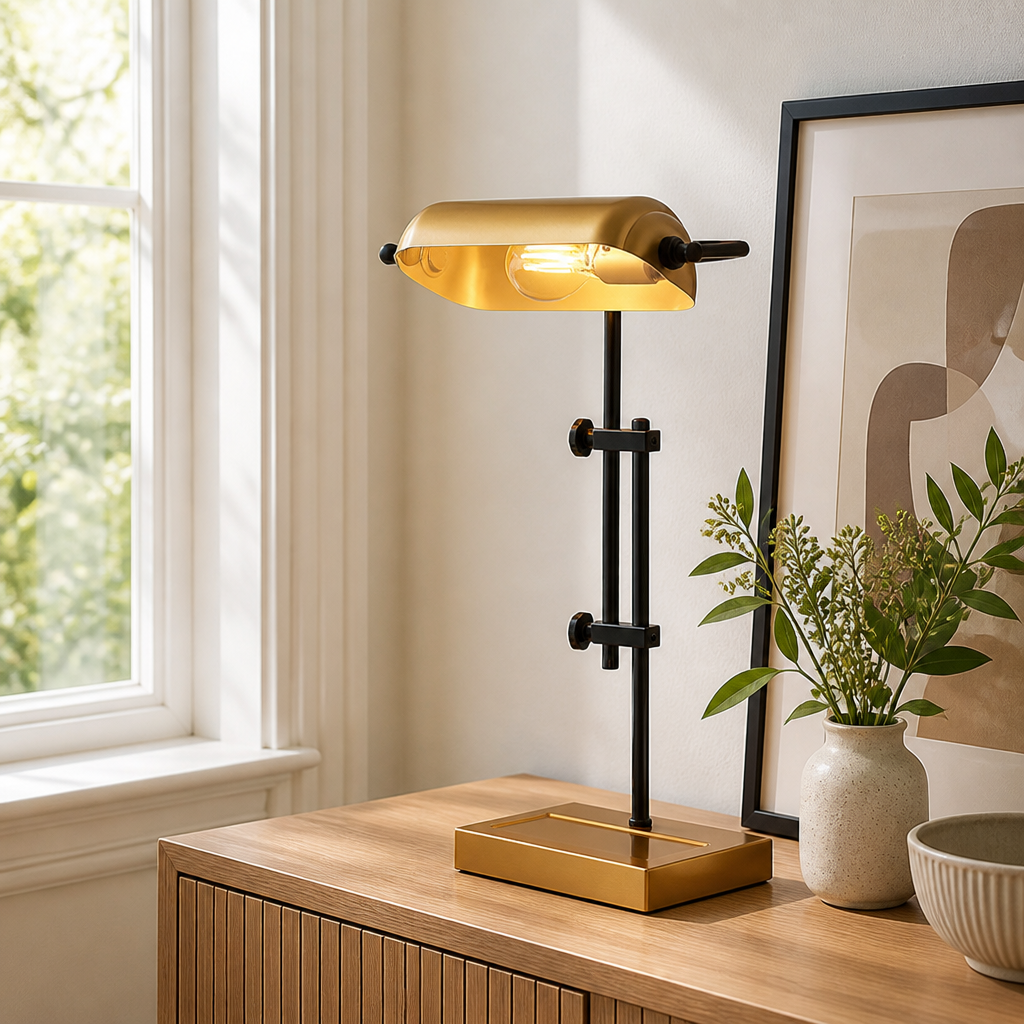 Vintage Gold Metal Banker Shade Desk Lamp