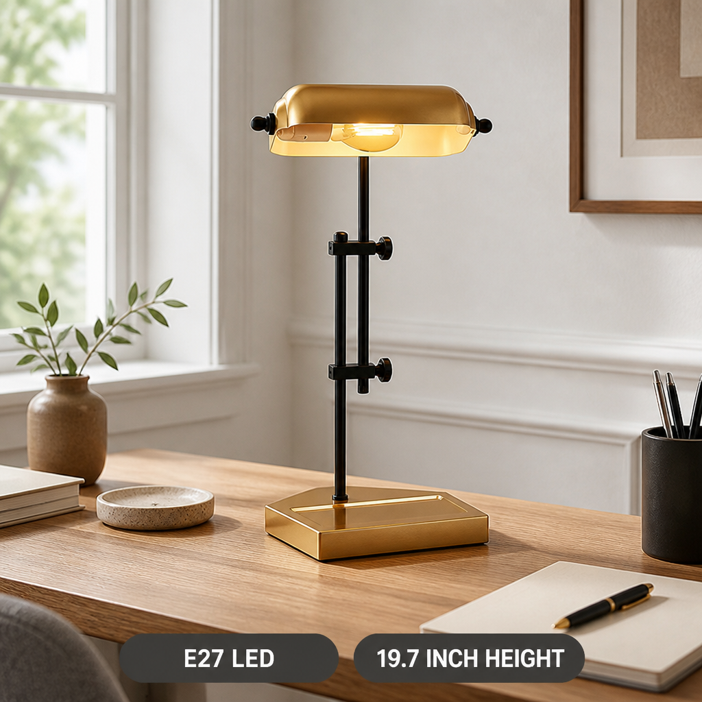 Vintage Gold Metal Banker Shade Desk Lamp