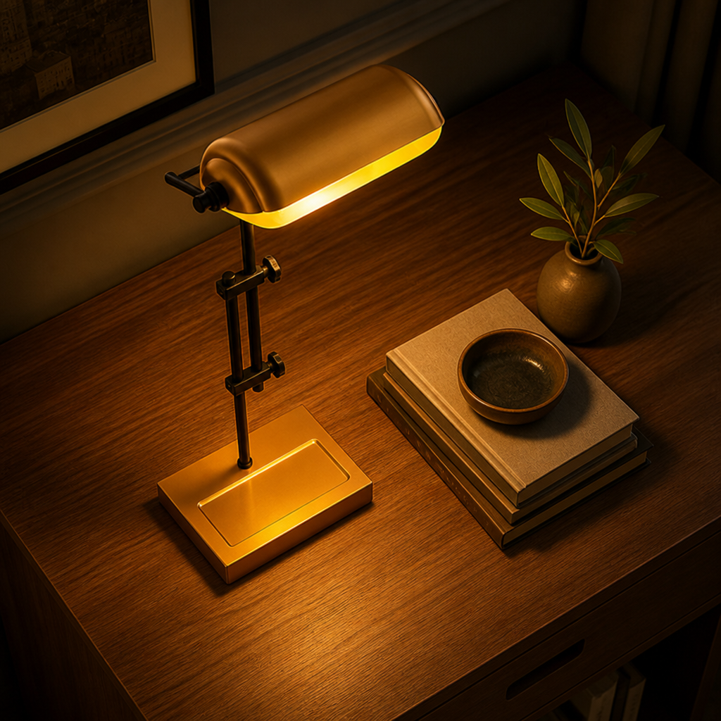 Vintage Gold Metal Banker Shade Desk Lamp