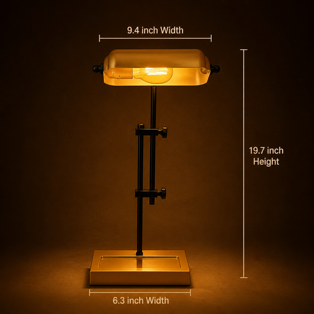 Vintage Gold Metal Banker Shade Desk Lamp