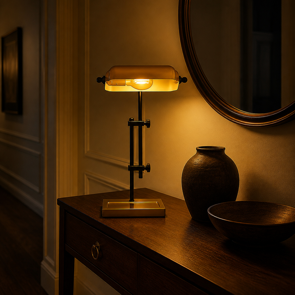 Vintage Gold Metal Banker Shade Desk Lamp