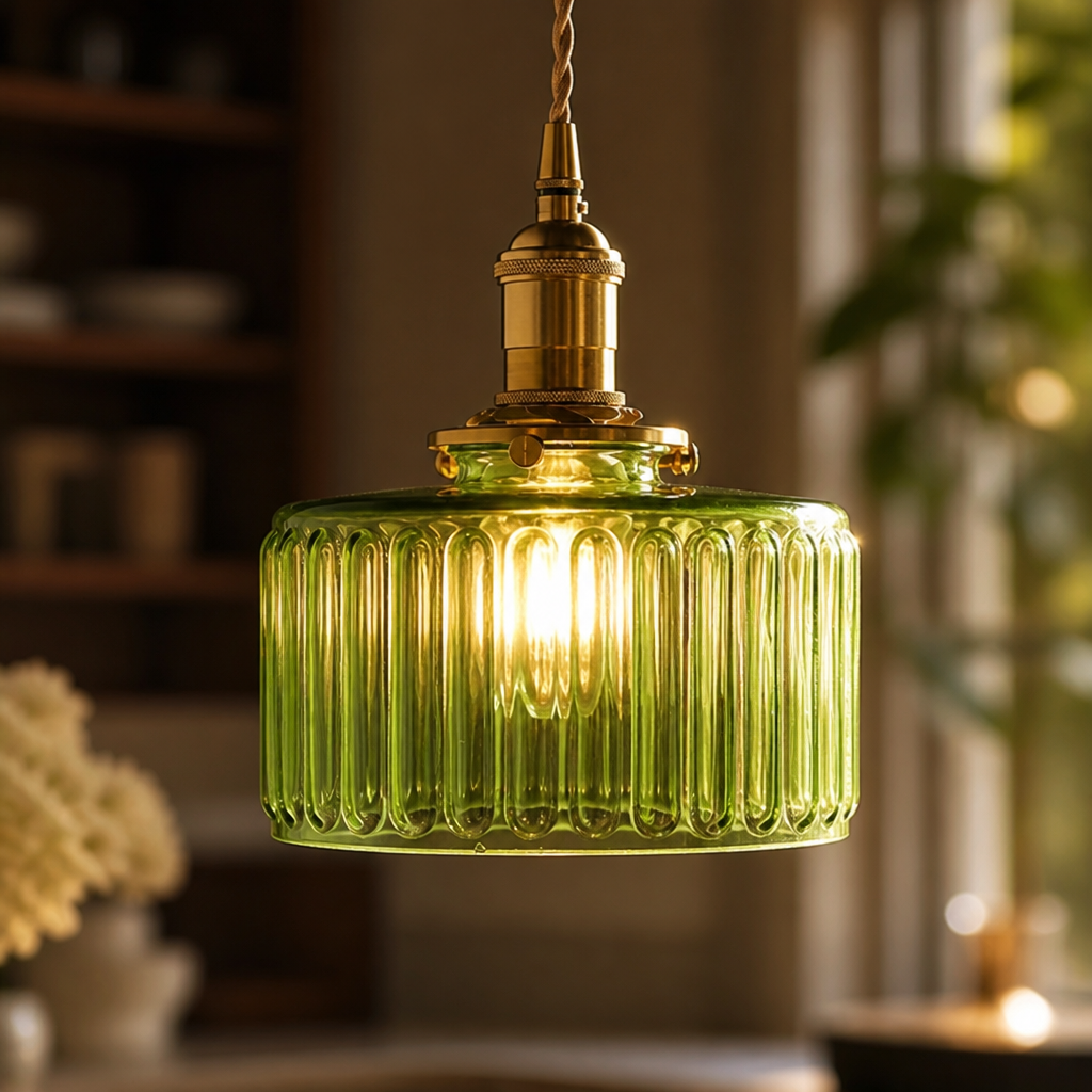 Vintage Green Glass Pendant Light