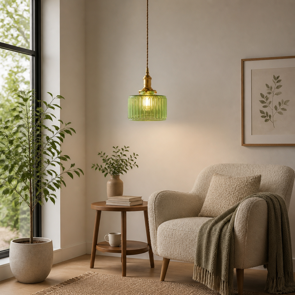 Vintage Green Glass Pendant Light